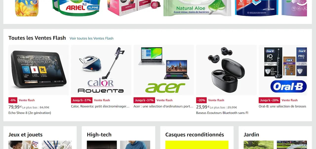Page de lancement de vente flash sur le site Amazon