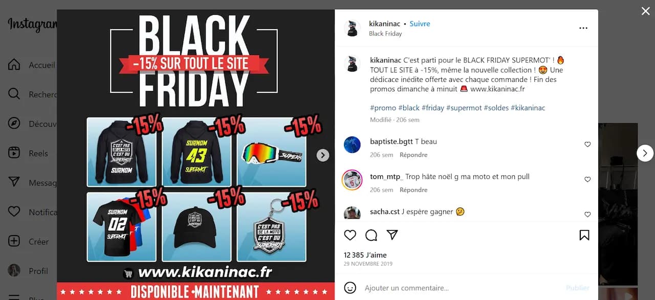 Publicité par influence sur Instagram pour le Black Friday