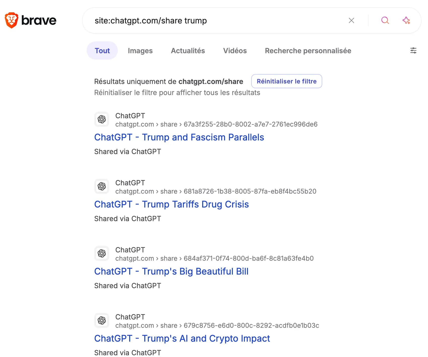 Conversations ChatGPT avec le mot clé : Trump - 
ChatGPT - Trump and Fascism Parallels / Trump Tariffs Drug Crisis / 
ChatGPT - Trump's Big Beautiful Bill