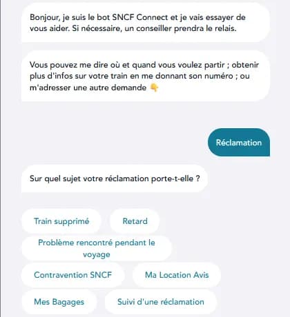 Echange textuel avec un robot conversationnel de la SNCF