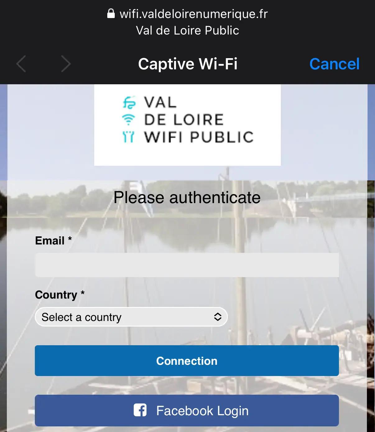 Please authenticate / Email / Country / Connect with Facebook