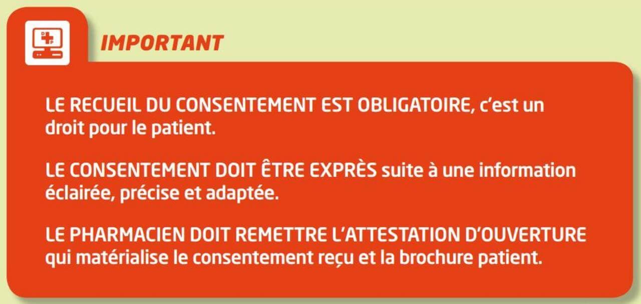 brochure de l'Ordre des pharmaciens indiquant qu'il faut l'accord du patient pour créer un dossier pharmaceutique