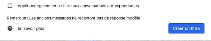 Bouton créer un filtre pour finaliser l'opération