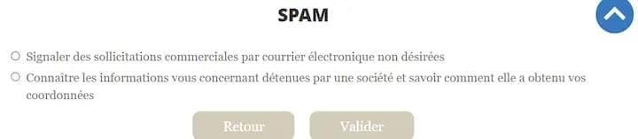 Formulaire CNIL - SPAM - Signaler des sollicitations commerciales par courrier électronique non désirées - Connaître les informations vous concernant détenues par une société et savoir comment elle a obtenu vos coordonnées