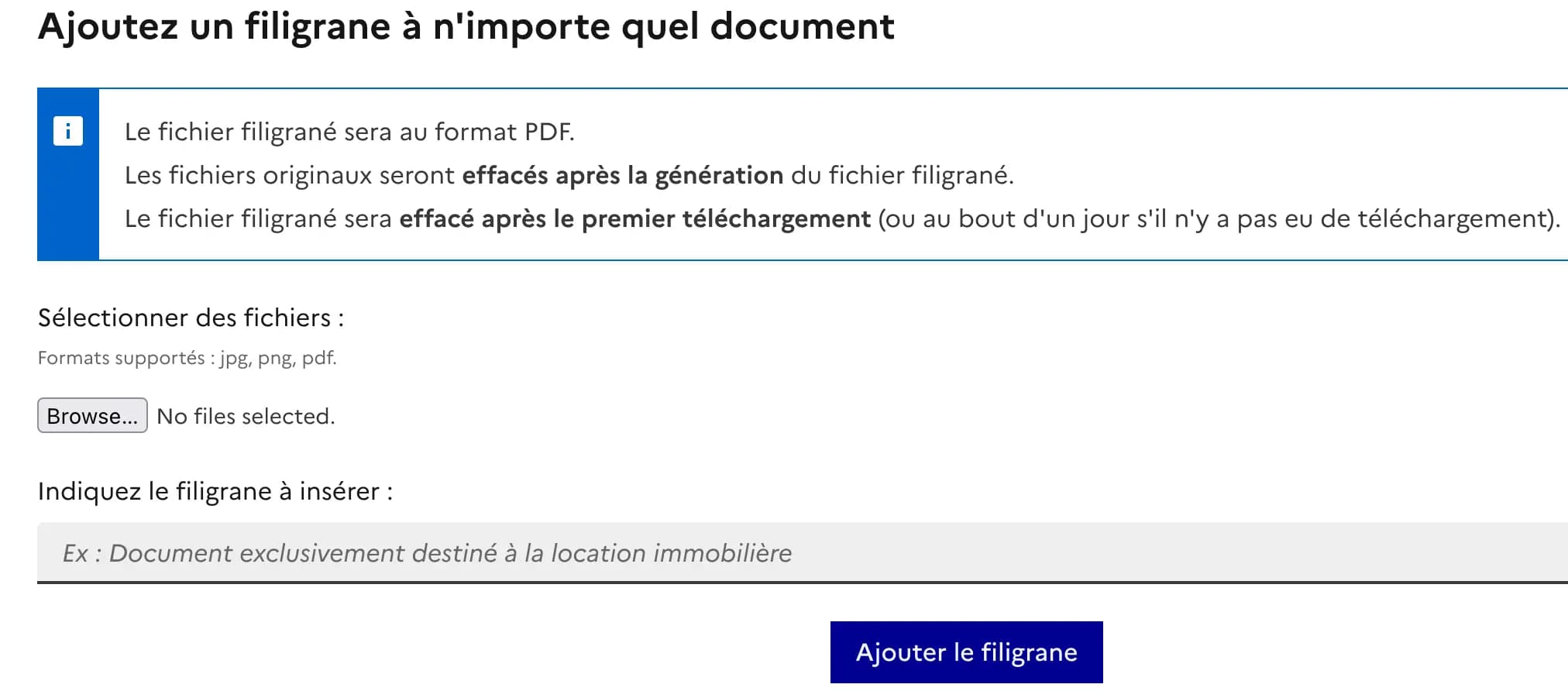 Démonstration du service de mise en place de filigrane