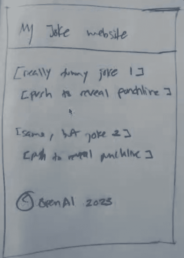 Dessin d'une maquette d'un site web de blague que ChatGPT doit réaliser