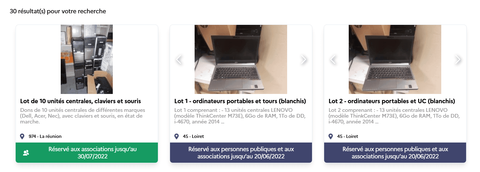 Exemple d'appareils réservés : 10 unités centrales, ordinateurs portables, clavier et souris