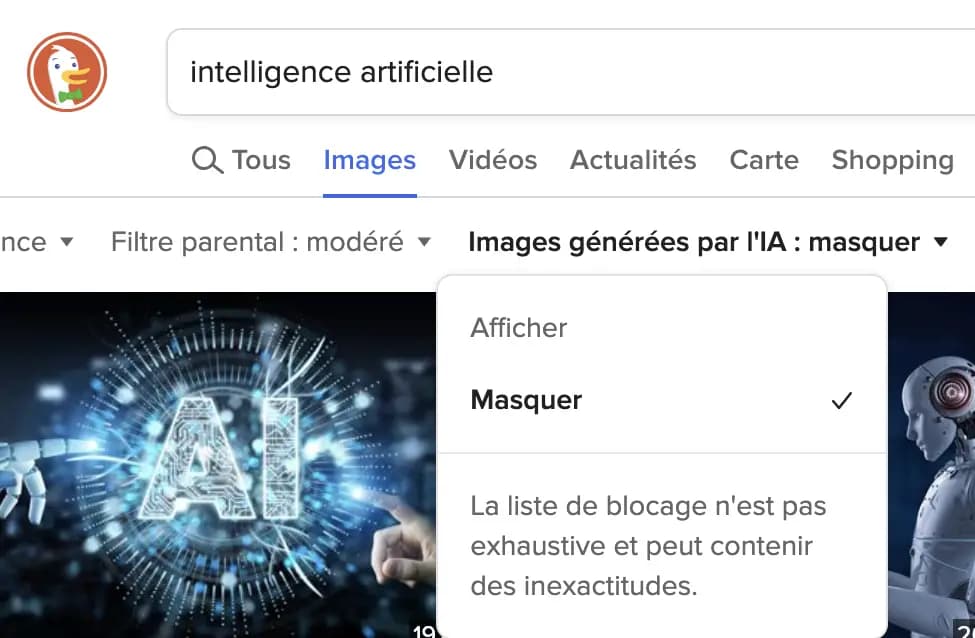 Filtre : Image générées par l'IA : masquer/afficher