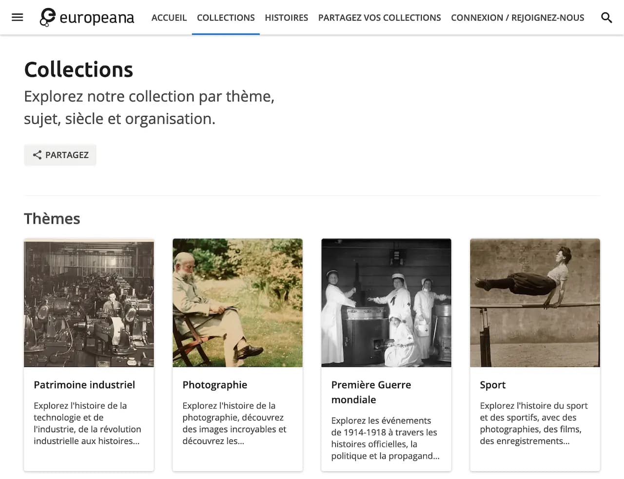 La collection d'europeana contenant des thèmes comme Patrimoine industriel, Photographie, Première guerre mondiale, sport, ...