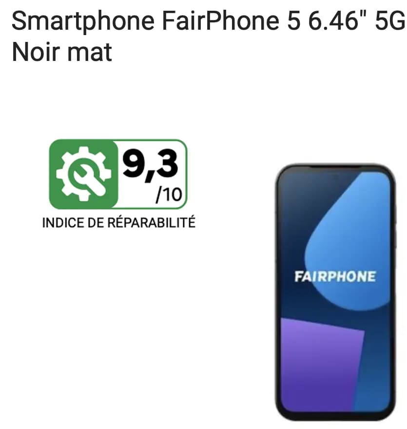 La note de réparabilité du Fairphone 5 est 9.3/10 