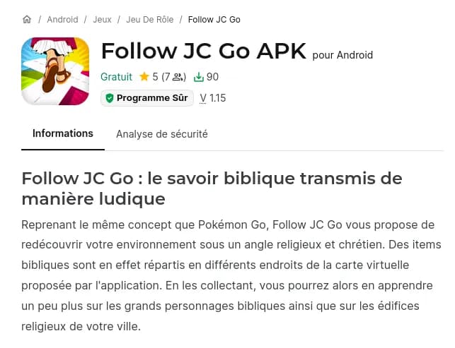 Follow JC Go: le savoir biblique transmis de manière ludique - Reprenant le même concept que Pokémon Go, Follow JC Go vous propose de redécouvrir votre environnement sous un angle religieux et chrétien. Des items bibliques sont en effet répartis en différents endroits de la carte virtuelle proposée par l'application. En les collectant, vous pourrez alors en apprendre un peu plus sur les grands personnages bibliques ainsi que sur les édifices religieux de votre ville.