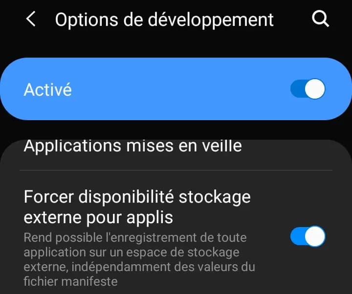 Activation in Developer Options: Force external storage availability for apps Allows saving any application to external storage, regardless of the values in the manifest file
