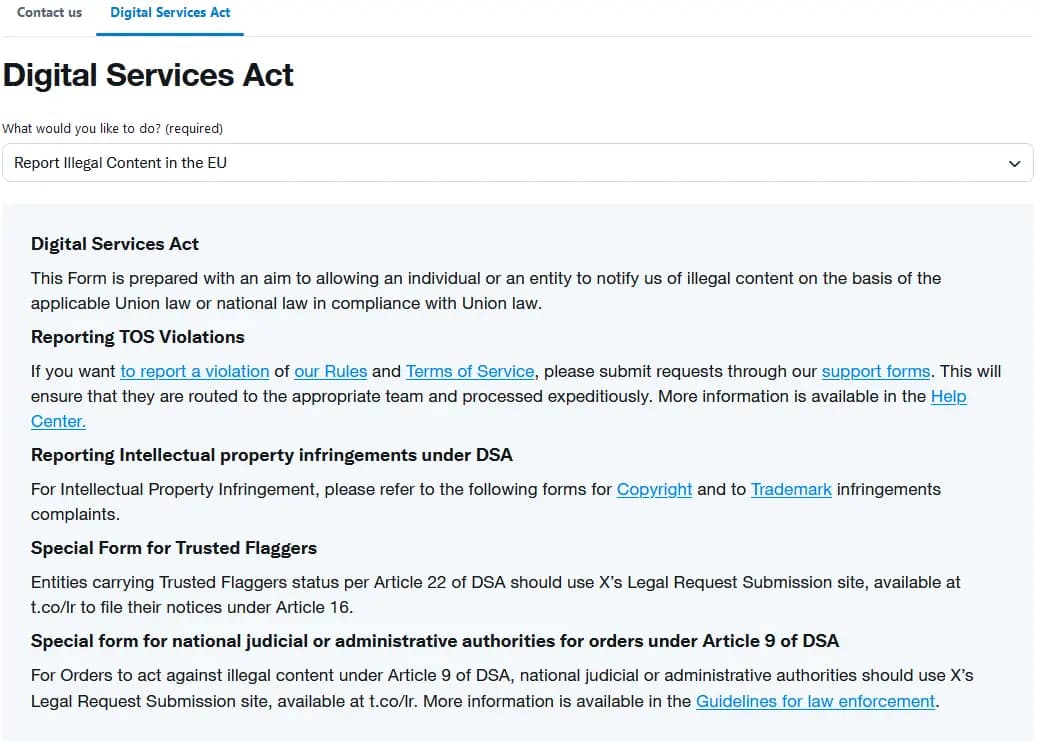 Formulaire X twitter contenus illicites
