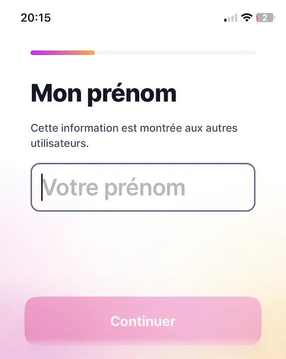 Saisie d'information sur Fruitz -  Mon prénom - Cette information est montrée aux autres utilisateurs.