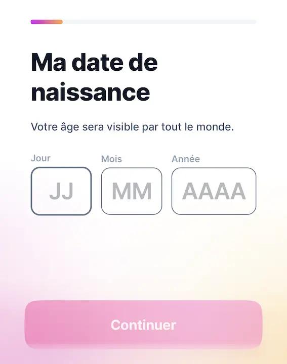 Saisie d'information sur Fruitz - Mon age - Votre âge sera visible par tout le monde.