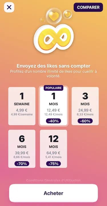 Ecran Fruitz - Envoyez des likes sans compter - Profitez d'un nombre illimité de likes pour cueillir à volonté - 1 mois à 12,49 €