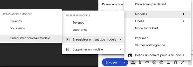 Liste de sous-menu > Modèles > Enregistrer en tant que modèle > Enregistrer nouveau modèle