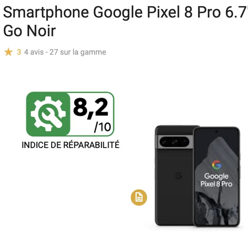 La note de réparabilité du Google Pixel 8 est 8.2/10 