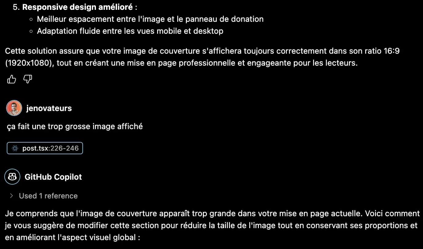 ça fait une trop grosse image / prompt envoyé à Copilot - Réponse : Je comprends que l'image de couverture apparaît trop grande dans votre mise en page actuelle....