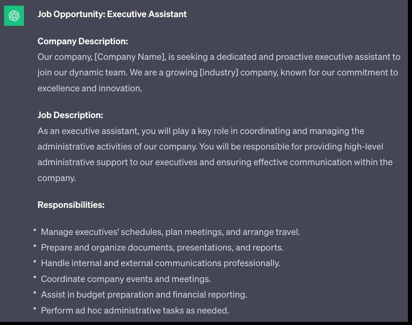 Generating a Job Offer with ChatGPT