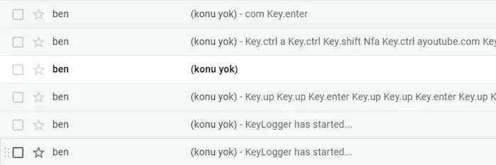Démonstration de récupération des touches saisies par e-mail : ben (konu yok) - Key.ctrl a Key.ctrl Key.shift Nfa Key.ctrl ayoutube.com Ke