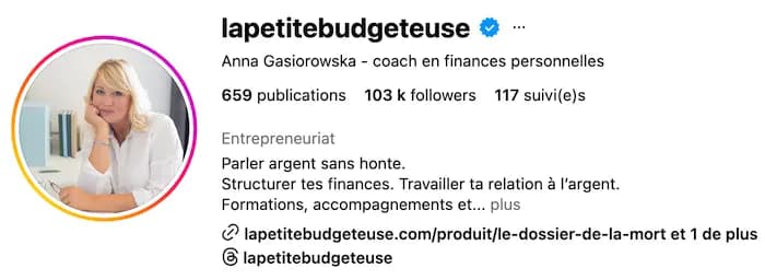 Compte instagram de la petite budgeteuse / 103 k followers