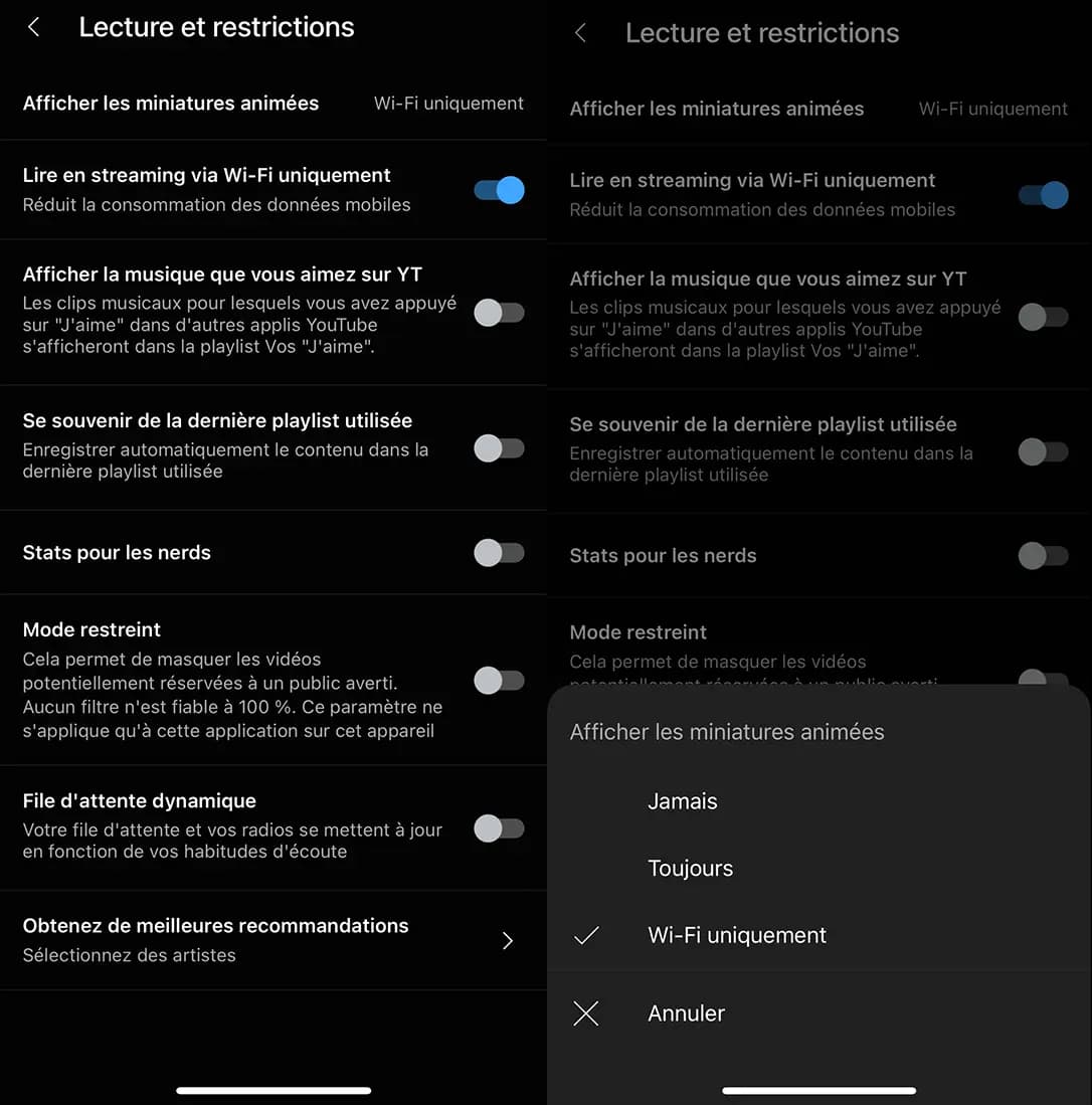 Paramétrer l'application Youtube Music en mode économie d'énergie