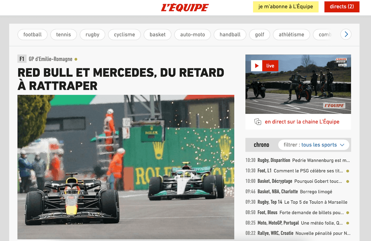 page d'accueil du site l'Equipe sans inversion de couleur