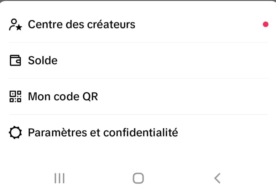 Popup basse sur Tiktok > Paramètres et confidentialité