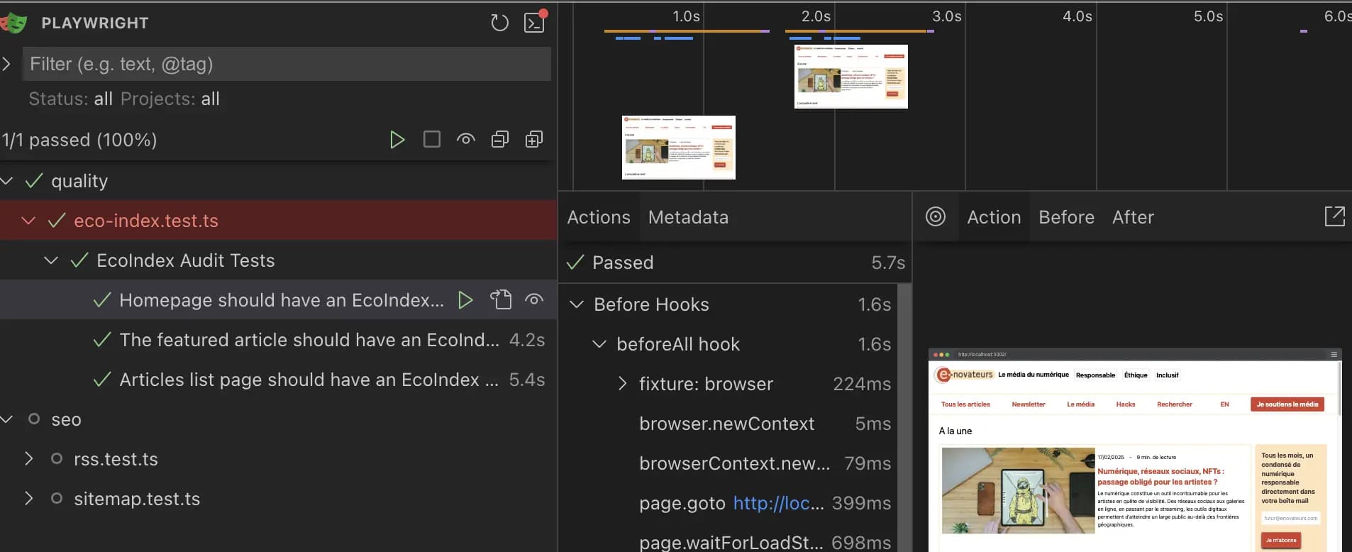 Automated test with EcoIndex