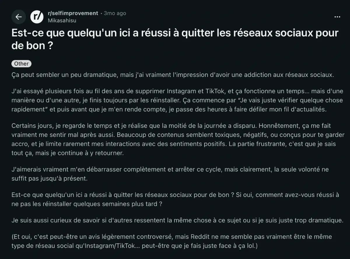 Est-ce que quelqu'un ici a réussi à quitter les réseaux sociaux pour de bon ?