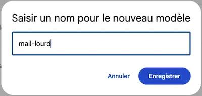 Saisir un nom pour le nouveau modèle > avec un bouton Enregistrer