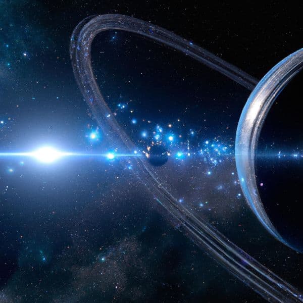 Seventh slide : a strong white light and a planet surrounded by an arc like Saturn's ring