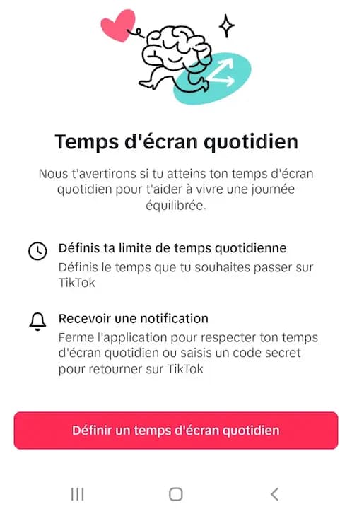 Ecran Tiktok pour définir un temps d'écran quotidien