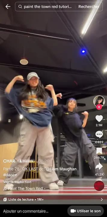 capture d'écran de Tiktok avec un exemple de danse