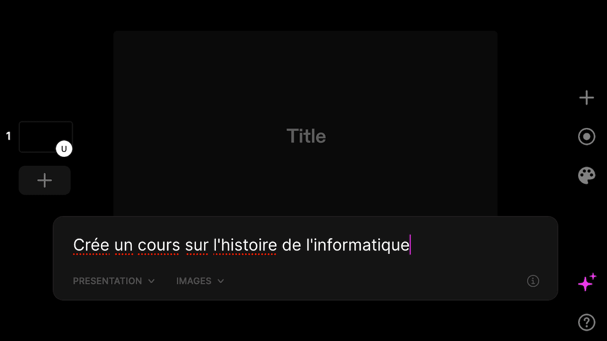 Ecran de création d'une présentation sur tome.app