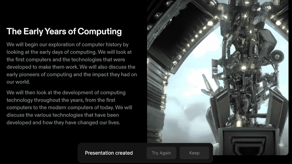 Tome App interface to create a course, we have only a prompt to write