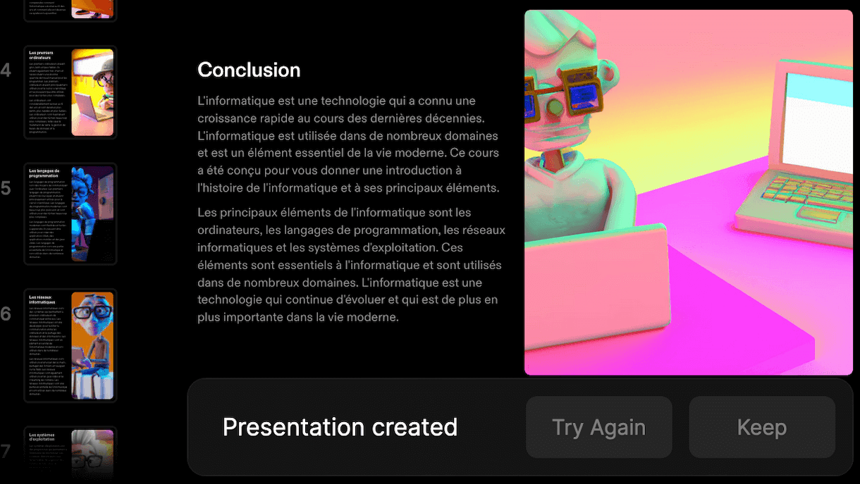 Ecran de création d'une présentation sur tome.app