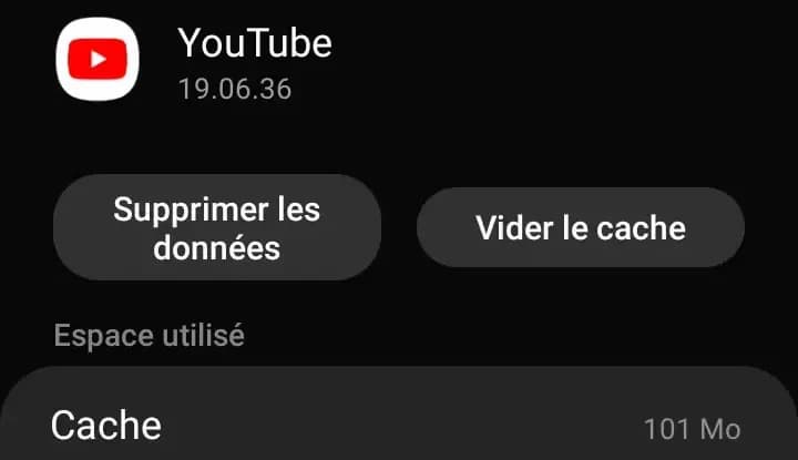 101 Mo de cache pour mon application Youtube