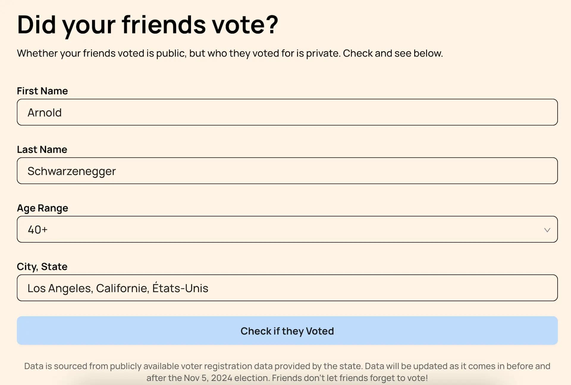 Le formulaire de la plateforme demandant le nom, prénom, age et adresse de la personne