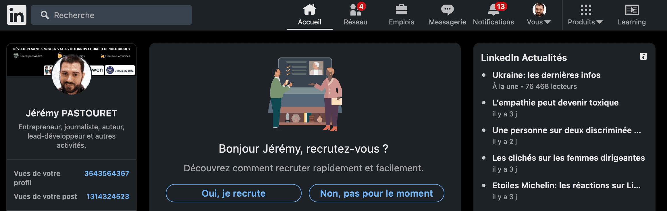 Dark mode de Linkedin