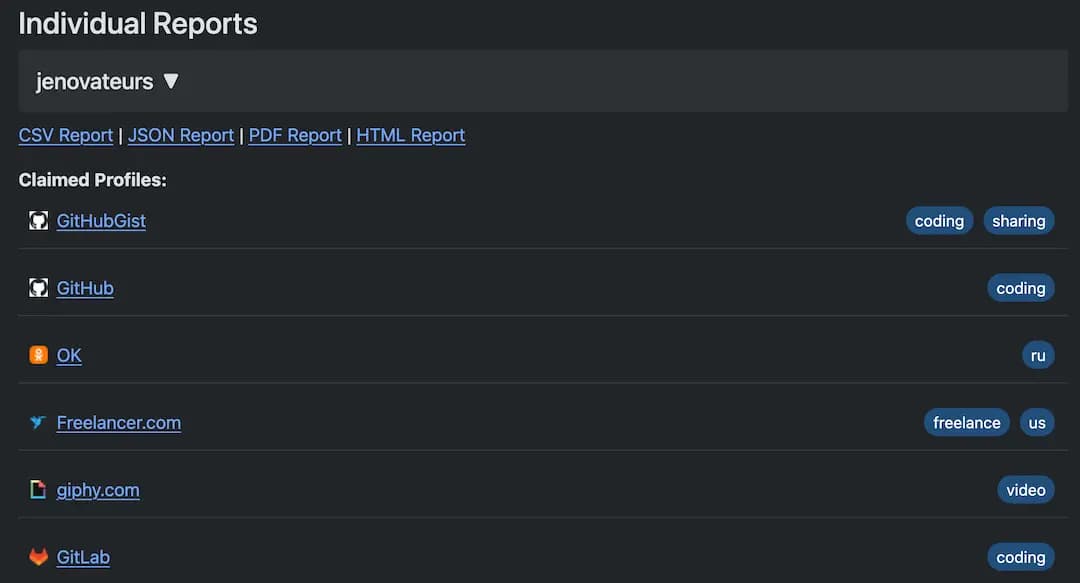 Individual Reports
jenovateurs V
Claimed Profiles:
GitHubGist
GitHub
OK