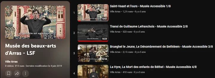 Chaine youtube - Saint-Vaast et l'ours - Musée Accessible / Transi de Guillaume Lefranchois - Musée Accessible / Brueghel le Jeune, Le Dénombrement de Bethléem - Musée Accessible