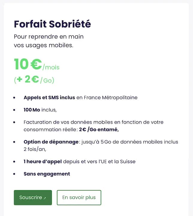 Offre de sobriété d'utilisation du réseau mobile