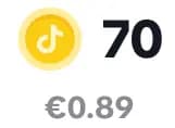 Monnaie TikTok 70 coins correspond à 0.89€